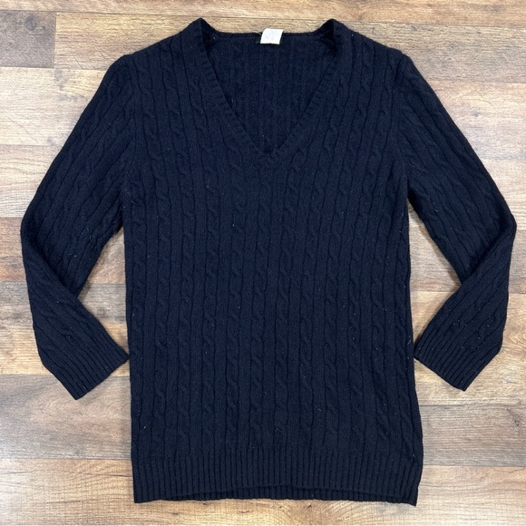 J Crew Womens Sweater Large Blue Cable Knit V Neck, Shrunk Fits Like a Small - Picture 2 of 13